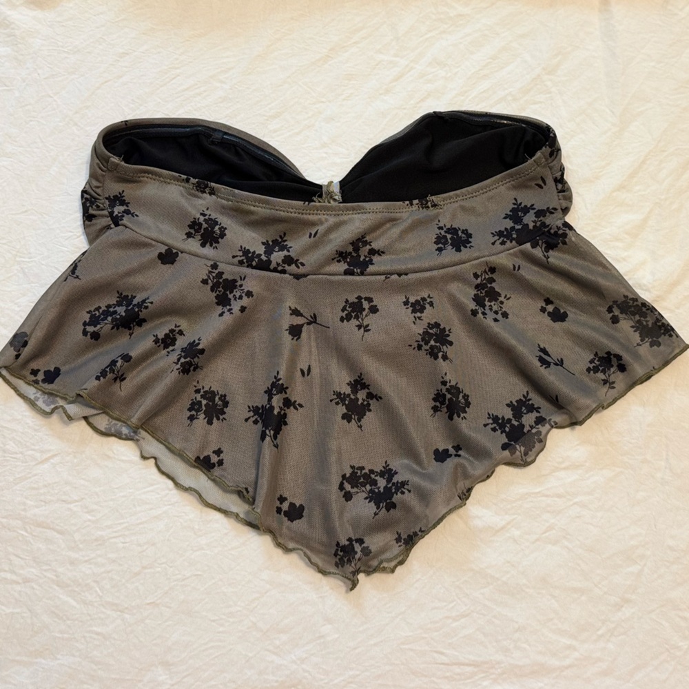 Floral Army Green Strapless Knotted Front Top - Picture 6 of 6